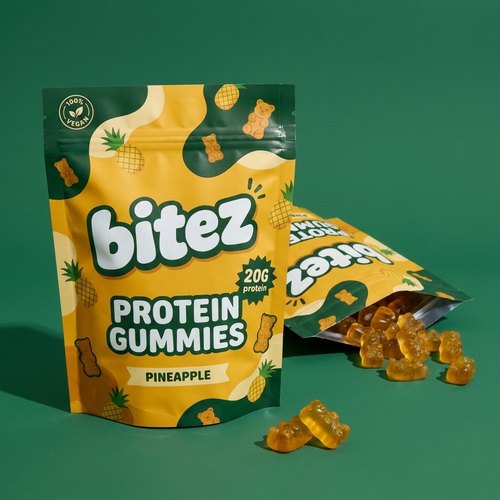 pineapple bitez bag with translucent amber gummy bears