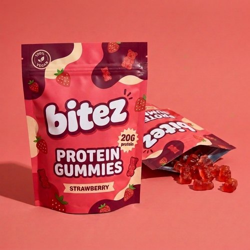 strawberry bitez bag with translucent red gummy bears